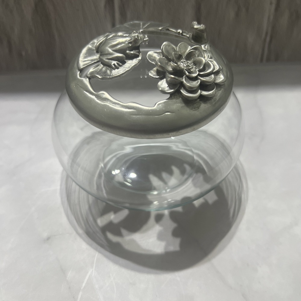 🌸 Vintage 1992 Ganz Canada Pewter Frog & Lily Pad Vanity Powder Jar